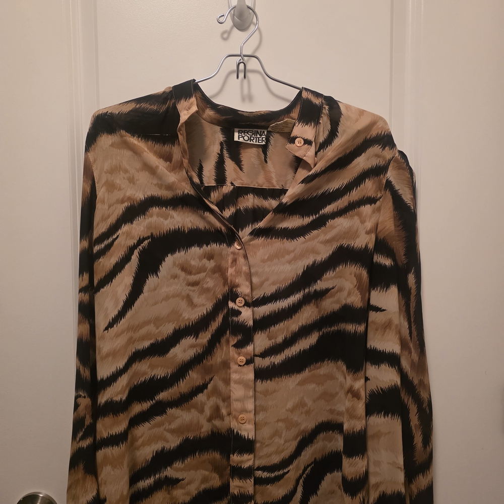 Chic Tan and Black Animal Print Blouse